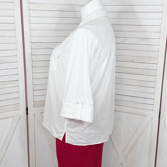 Liz Claiborne Relaxed Fit Roll Tab Sleeve Button Up Shirt White XL - Picture 2 of 11